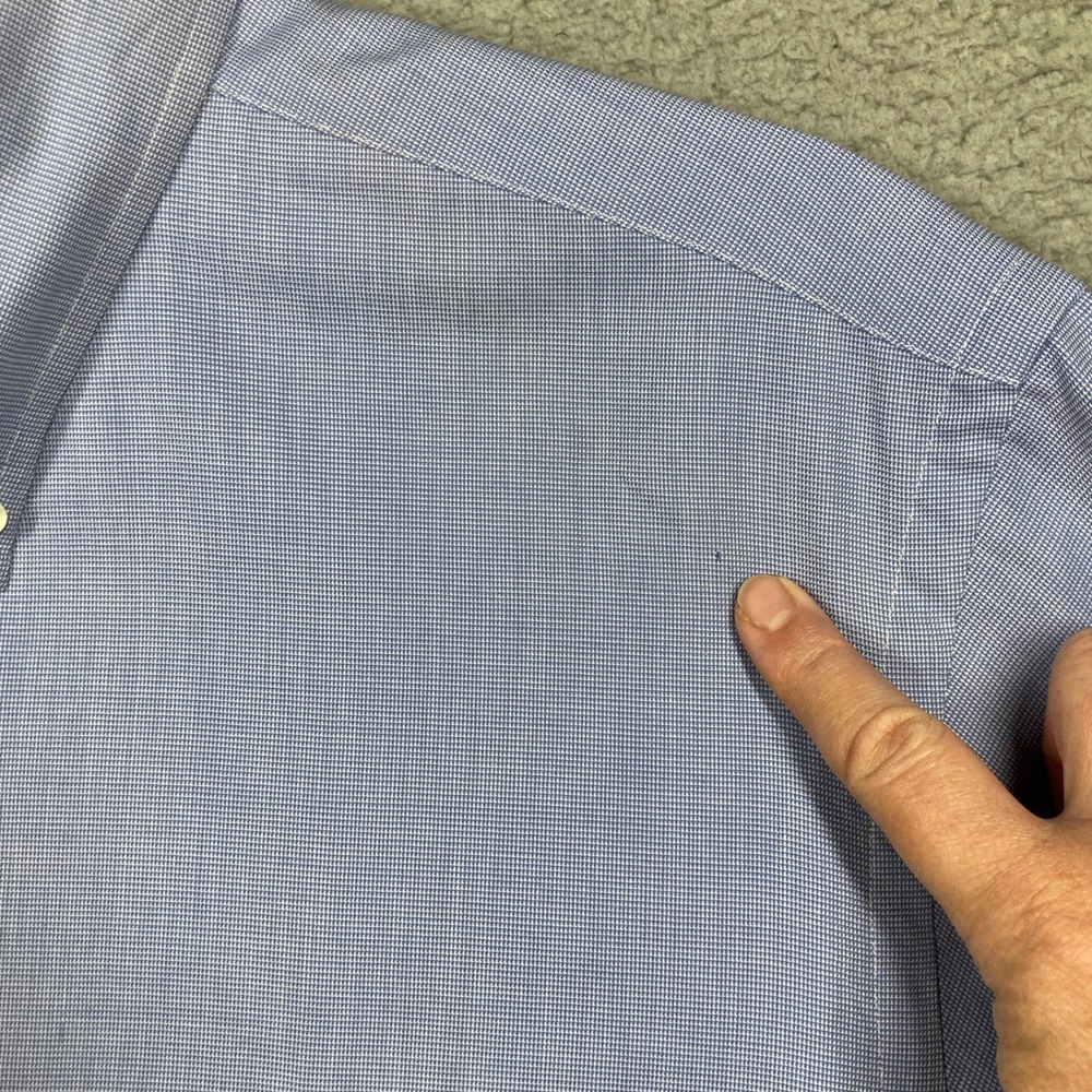 Ralph Lauren Button Down Shirt Men XL Blue Classic Fit Micro Check Long Slv FLAW - Picture 2 of 9